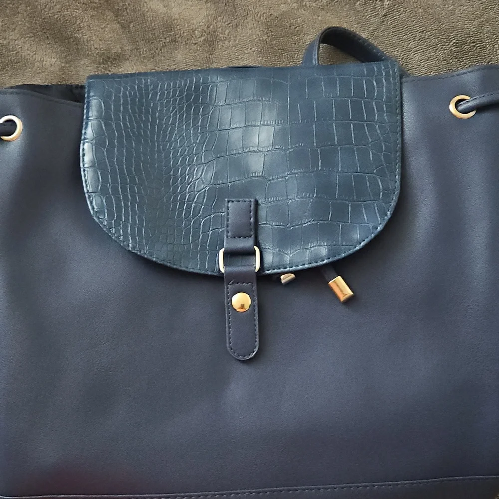 Stylish Blue Leather Backpack Purse‎